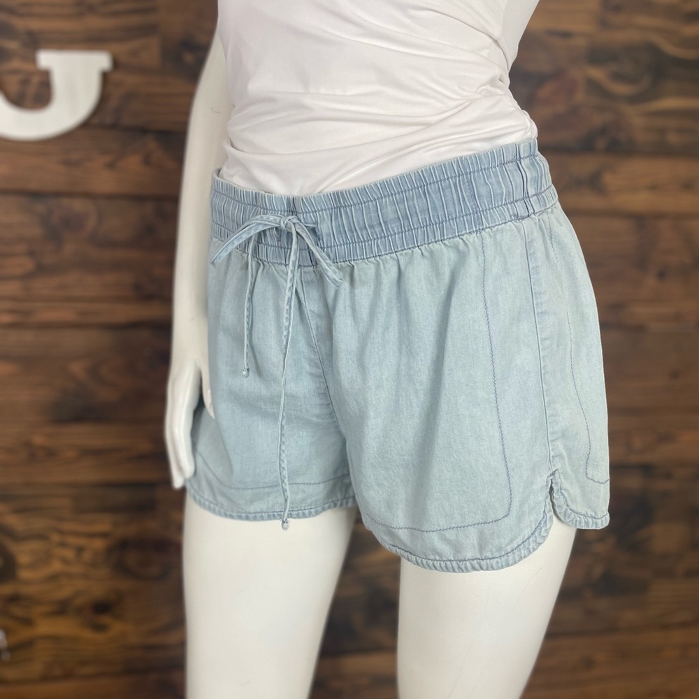Express | Lighwash Denim Drawstring Shorties Mid Rise Shorts‎